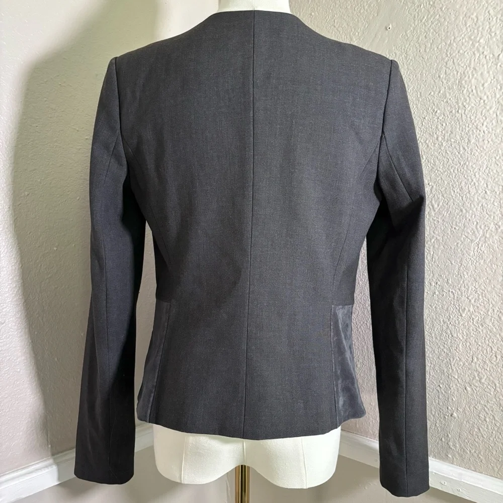 Gray Fitted V Neck Suede Suit Jacket Blazer Size 2 - Picture 3 of 8